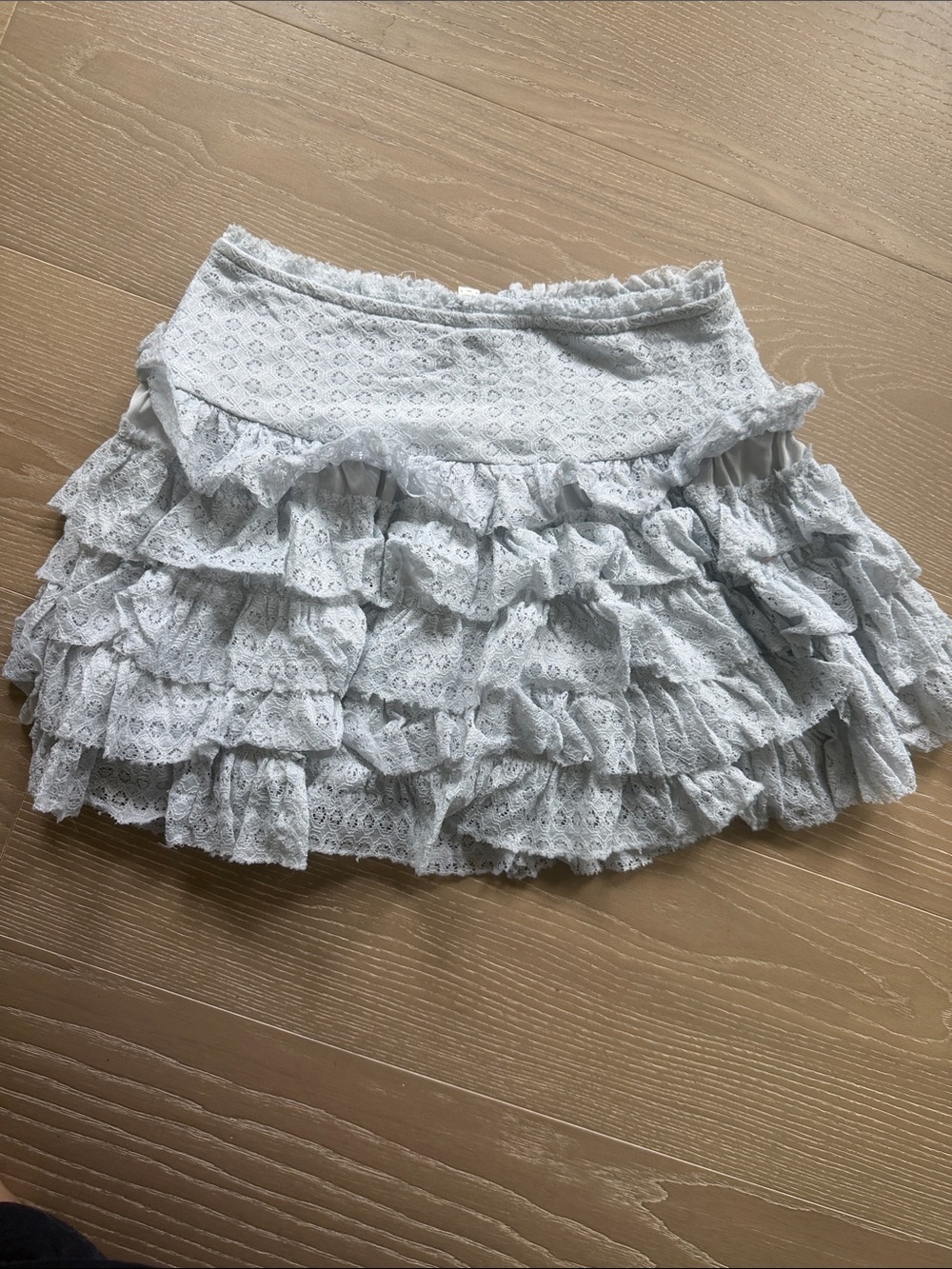 American Eagle Lace Ruffle Mini Skirt in Light Blue